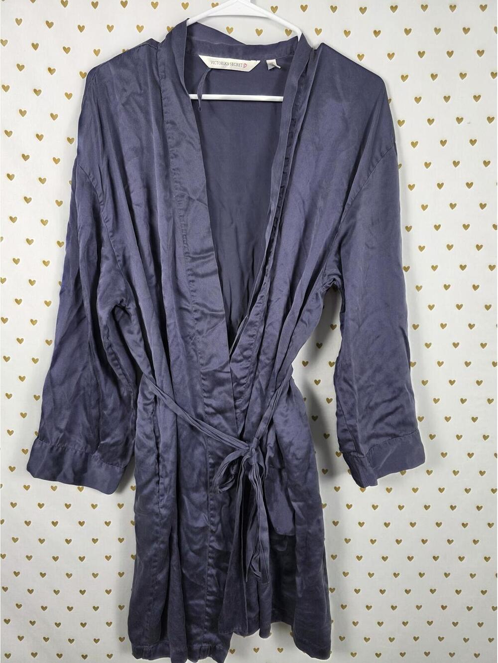 Victoria's Secret 100% Silk Robe Lavender Purple Wrap Tie Lounge XS S